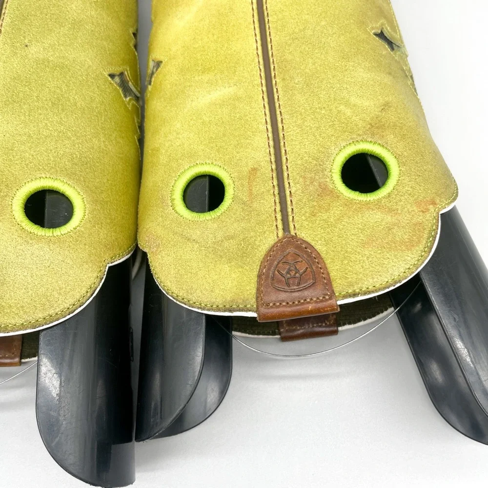 Ariat Kids Size 2 Brown Leather Lime Green Suede Camo Cross Western Boots